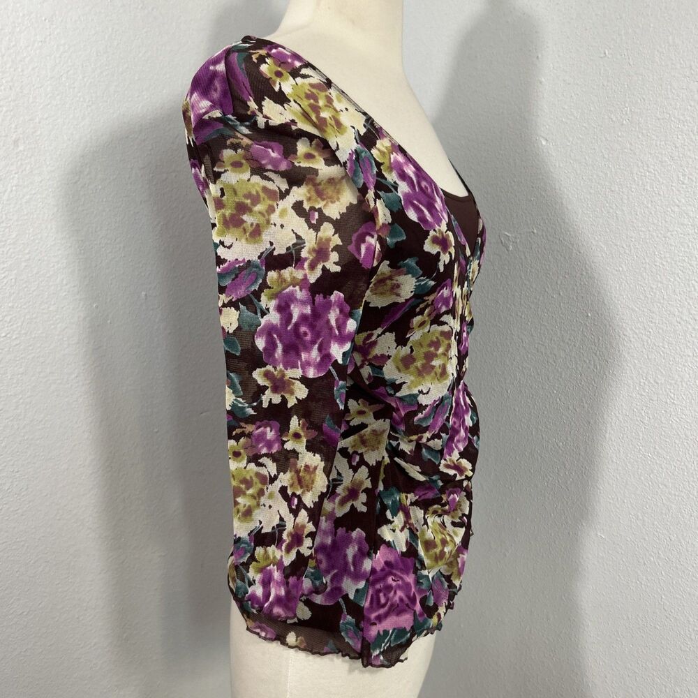 BCBG Maxazria Top Women S Multi‎ Floral Overlay Mesh Fairycoe Grunge Y2K - Picture 4 of 8